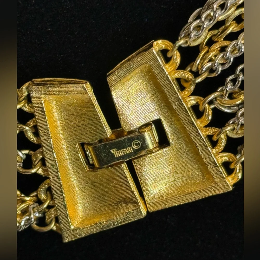 Vintage Trifari Two-Tone Multi-Strand Necklace, Mixed Metal Gold/Silver 1970s